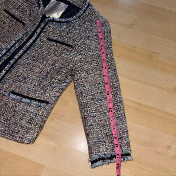 Tweed Blue Knitted Jacket Women Small Hookeye close Pockets Church Wedding Guest - Picture 6 of 7